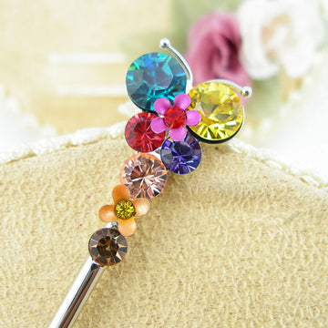 Multi-colored Butterfly Swarovski Crystal Rhinestone Hair Stick 6"